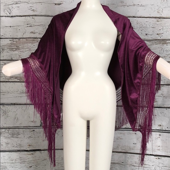 Landry Tops - NEW Deep Eggplant Fringed BoHo Shawl